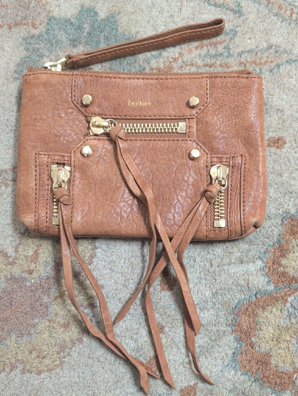 Botkier leather wristlet clutch in brown Stud with gold hardware
